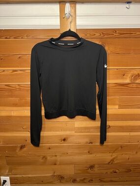 Nike Black Long-Sleeve Mesh Back Crewneck Performance Top
